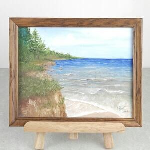VTG Oil Painting 8x10 Landscape Seascape Ocean Bluff Coastal Lake Signed C Hoyt